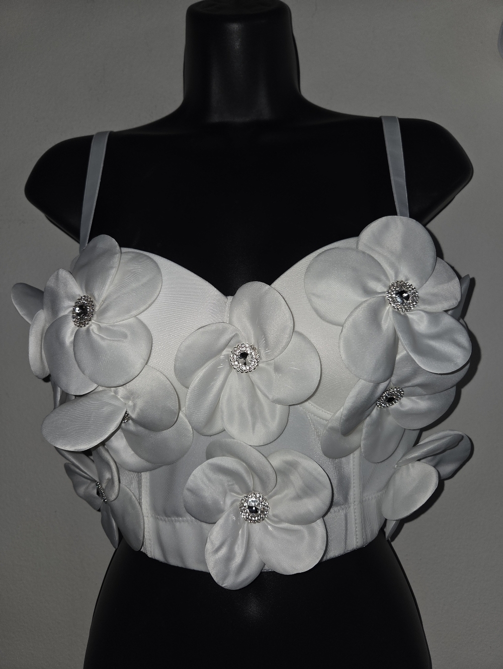 White Floral Embellished Bustier Top
